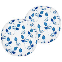 GARTENKISSEN 2er-Set Blattmotiv weiß/blau 40 cm Torbora - Weiß, Textil (40/40cm) - Beliani