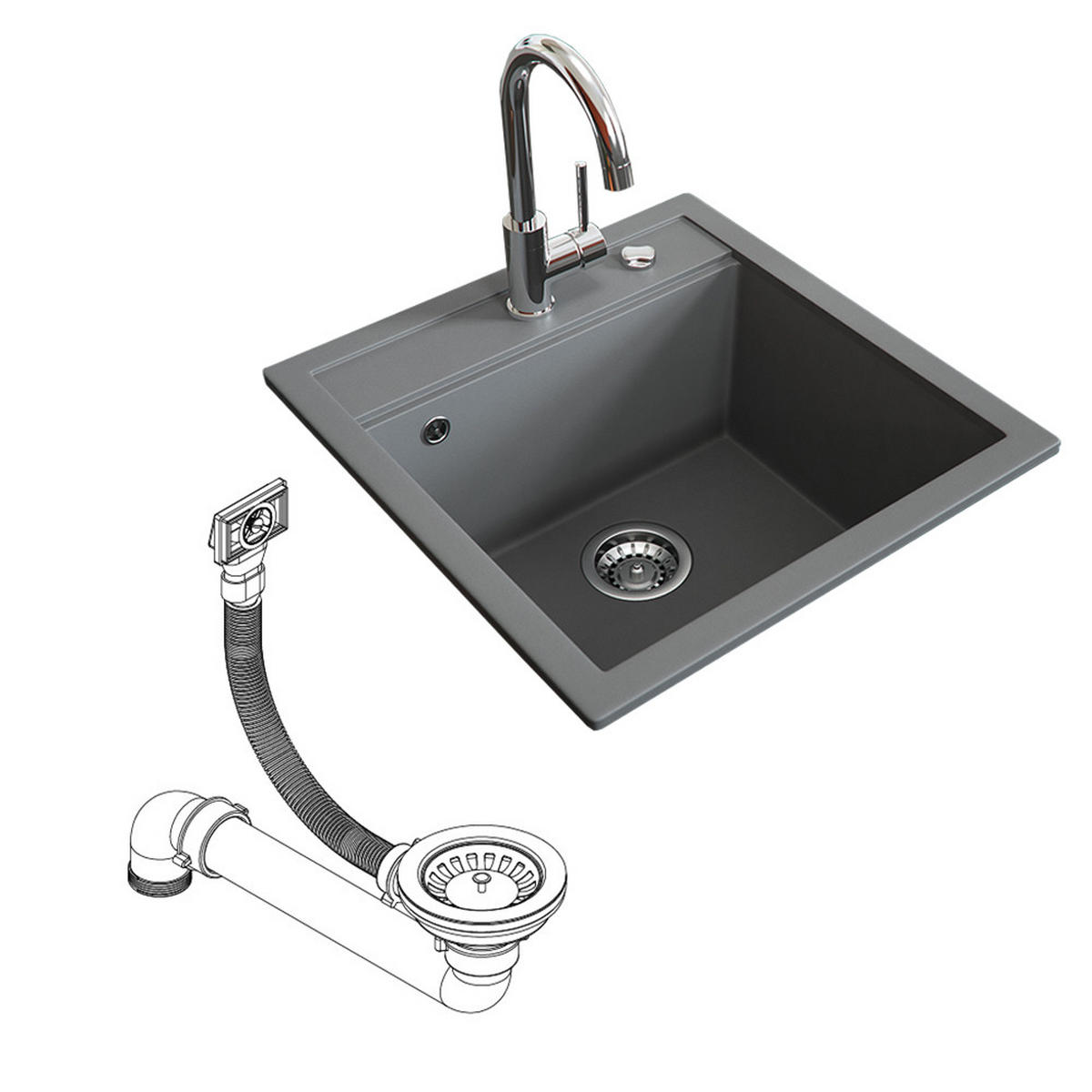SPÜLBECKEN Tesa Grau 49 x 51 cm - Dunkelgrau, Keramik (49/20/51cm) - Bergstroem