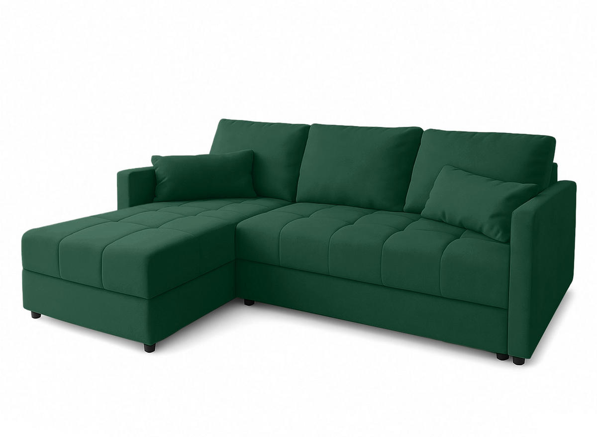 ECKSOFA L Form Dolceo Dunkelgrün 226/140/78 cm – Schlaffunktion Universell Links Rechts - Dunkelgrün/Schwarz, Kunststoff/Textil (140/226cm) - AX Living