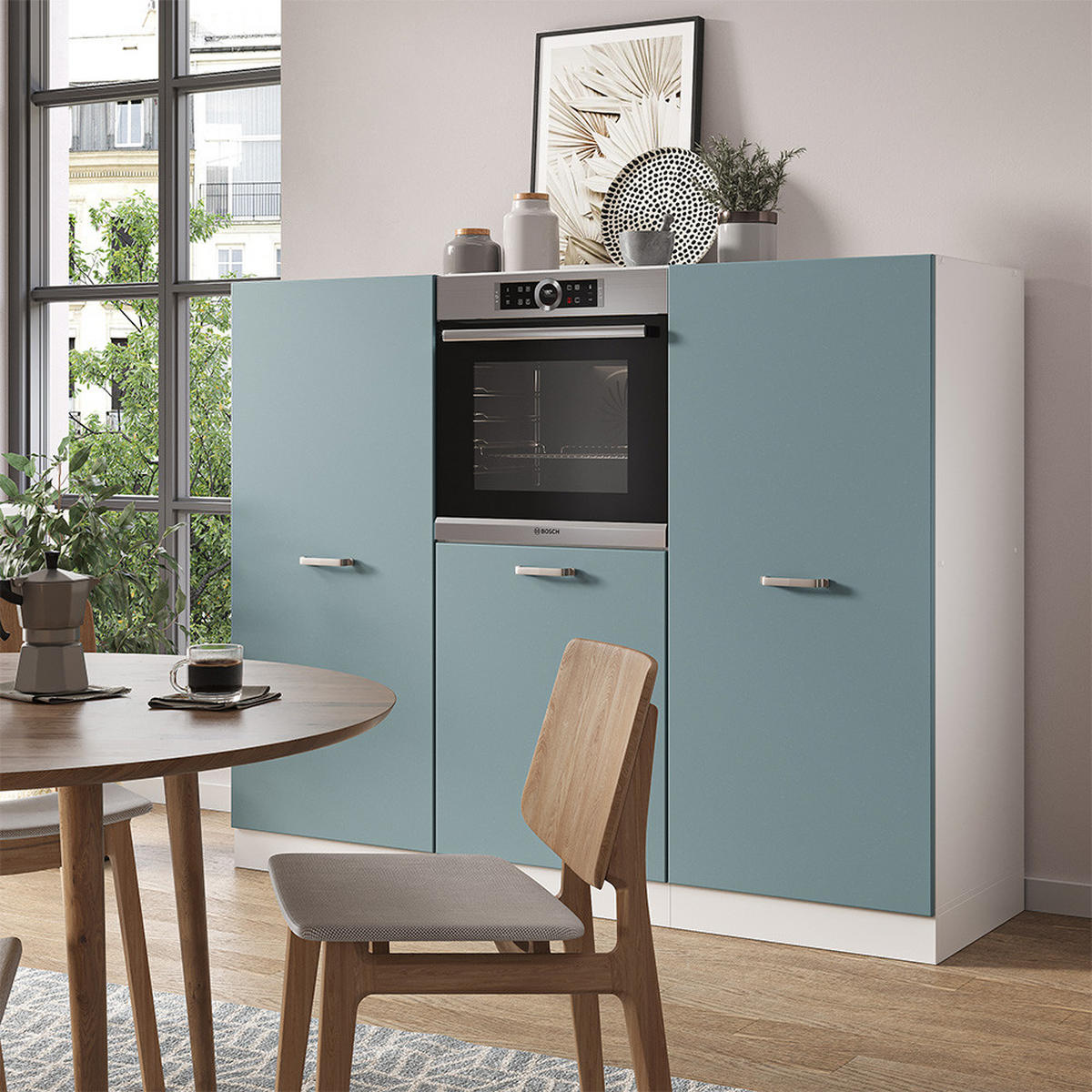 EINBAUKÜCHE R-Line Blau-Grau/Weiß 180 cm ohne AP - Blaugrau/Weiß, Holzwerkstoff (180/81.6/46cm) - Vicco