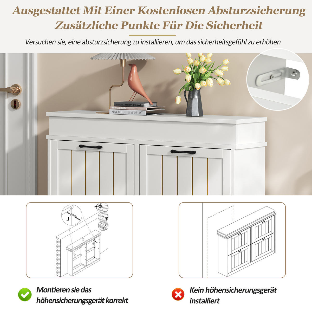 SCHUHSCHRANK in Weiß mit 4 Kipptüren mit 8 Fächern für Flur, B105/T24/H83 cm - Weiß, Holzwerkstoff (105/83/24cm) - STILVORA