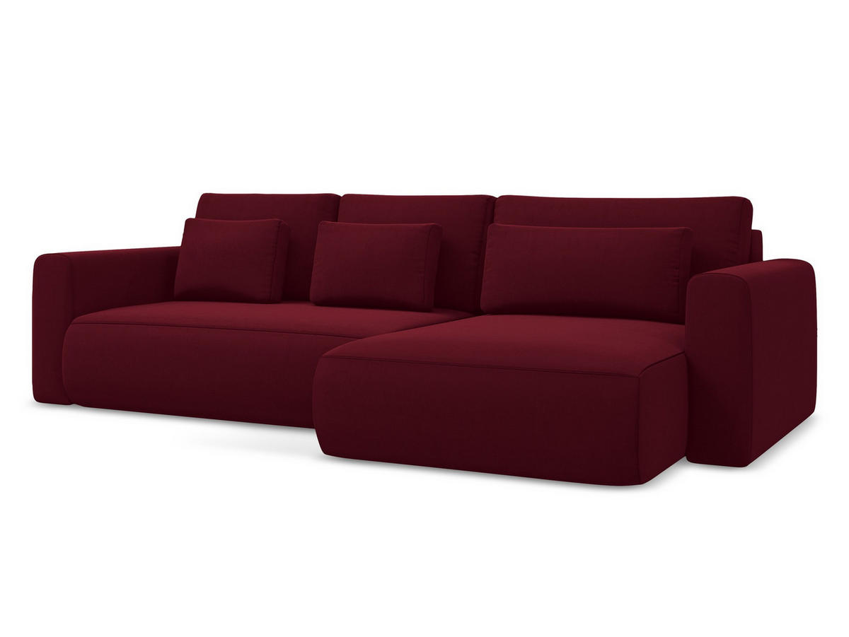 ECKSOFA mit Schlaffunktion Samt Stoff Rot - Bordeaux/Rot, Kunststoff/Textil (278/149cm) - Makamii