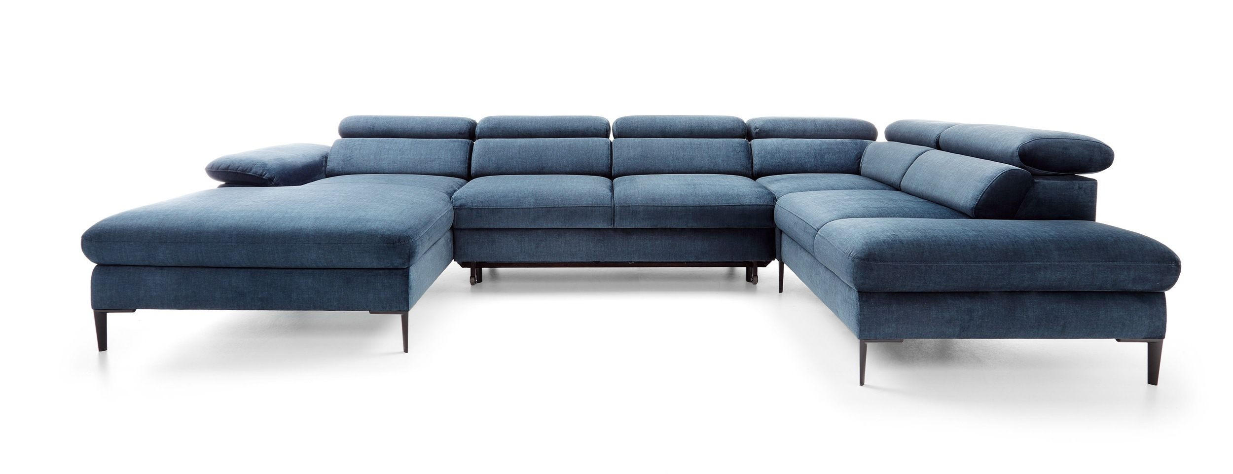 WOHNLANDSCHAFT MESTO Blau Velours-Stoff mit Schlaffunktion - Blau, Holz (353/94/182cm) - MASSENO