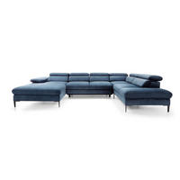 WOHNLANDSCHAFT MESTO Blau Velours-Stoff mit Schlaffunktion - Blau, Holz (353/94/182cm) - MASSENO