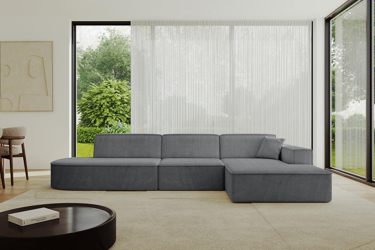 ECKSOFA Ottomane Rechts IREA-L2-v4 - 328x171x79 cm Duneklgrau - Dunkelgrau, Holzwerkstoff/Textil (171/328cm) - ALTDECOR