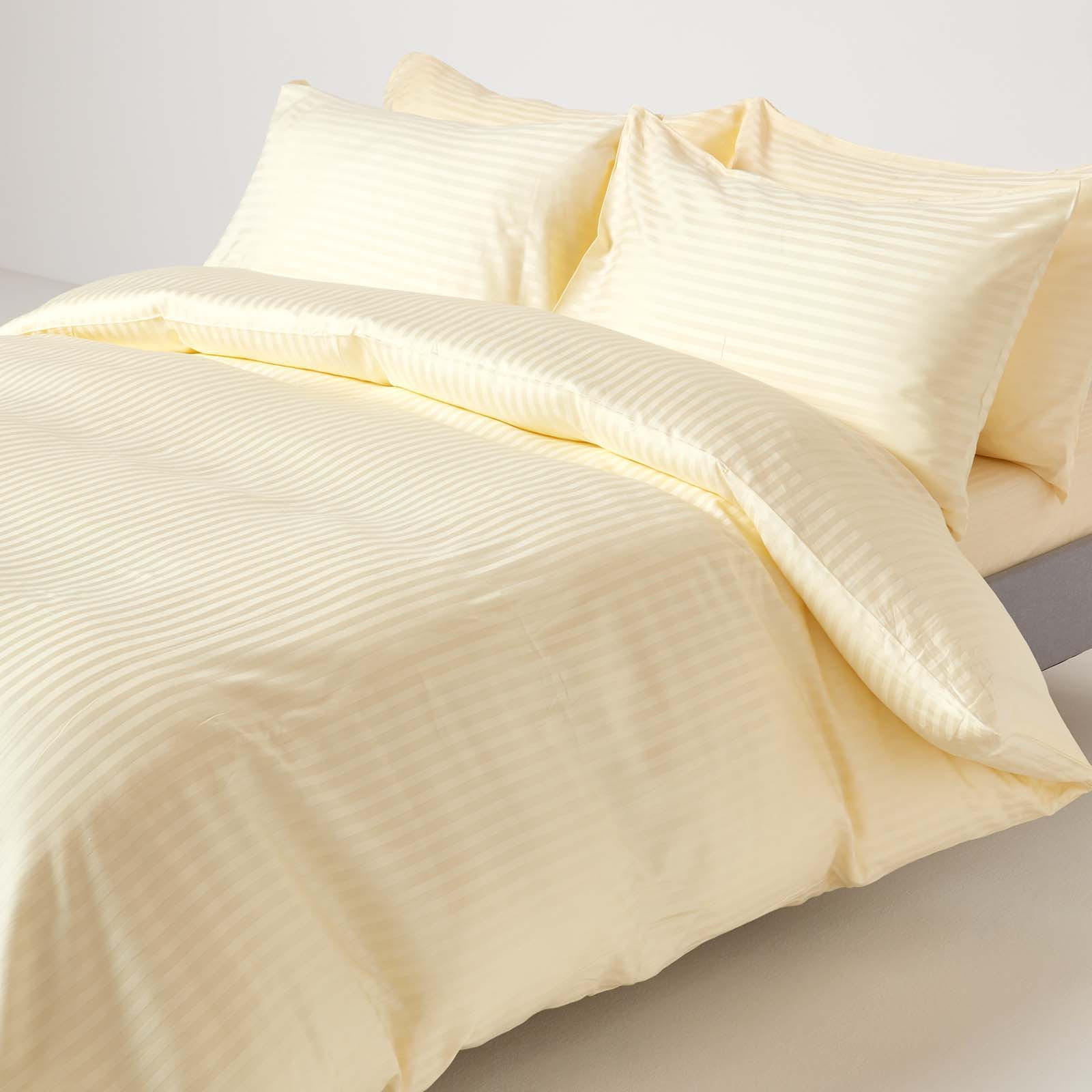 Thumbnail - Homescapes Damast-Bettlaken, Creme, Textil, Gestreift, Quadratisch, 275x275 cm, Oeko-Tex®, Schlaftextilien, Bettwäsche, ...