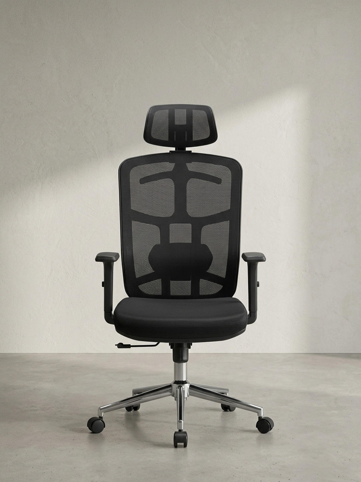 BÜRODREHSTUHL Schwarz Mesh mit Synchronmechanik, 3D-Armlehnen und Aluminiumfuß ALTAI - Silberfarben/Schwarz, Kunststoff/Textil (68/130/68cm) - KADIMA DESIGN