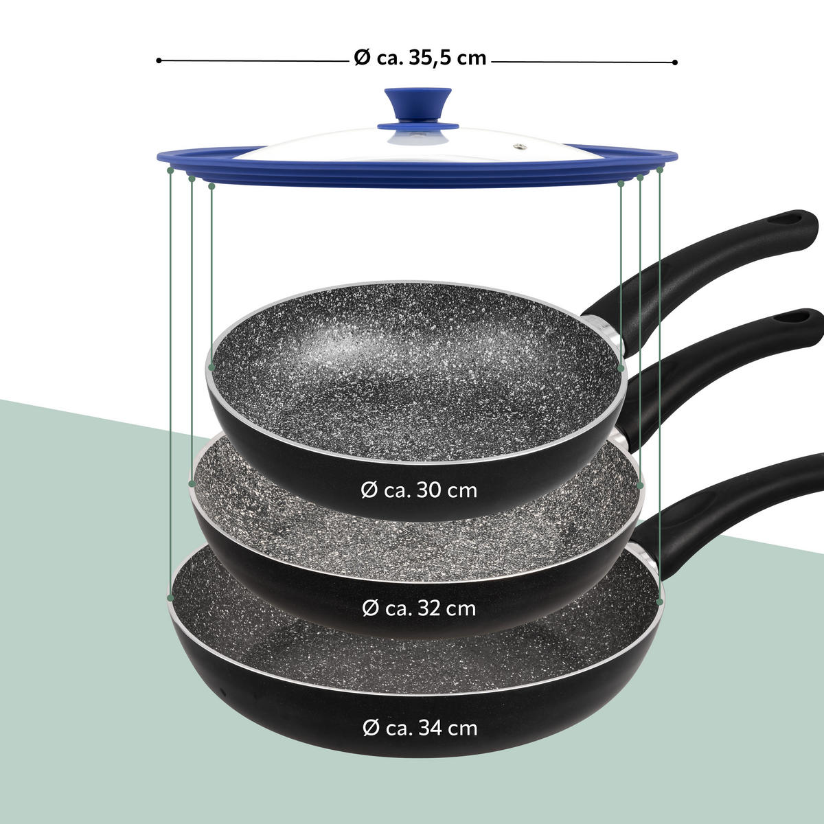 UNIVERSAL-GLASDECKEL, 30/32/34 cm, blau groß - Blau, Glas (34/34/6cm) - bremermann