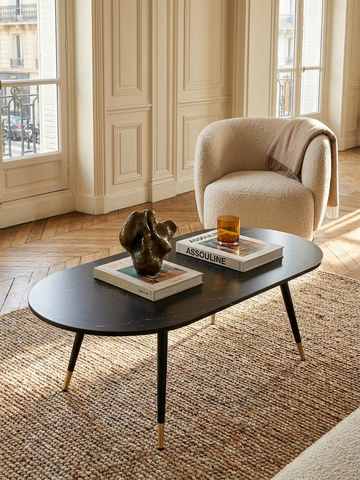 COUCHTISCH oval in Marmor-Optik – mit Metallgestell im modernen Design, Schwarz 120x60x42 cm - Goldfarben/Schwarz, Holzwerkstoff/Metall (60/120/42cm) - KADIMA DESIGN