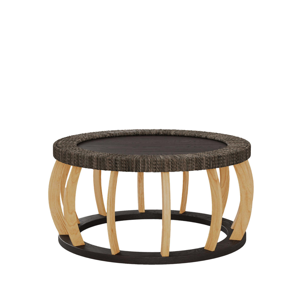 COUCHTISCH 90/90/43 cm mit runder Tischplatte, MDF und geschwungenen Massivholzbeinen in Rattan-Optik, Schwarzbraun - Schwarz, Holzwerkstoff (90/90/43cm) - Redom