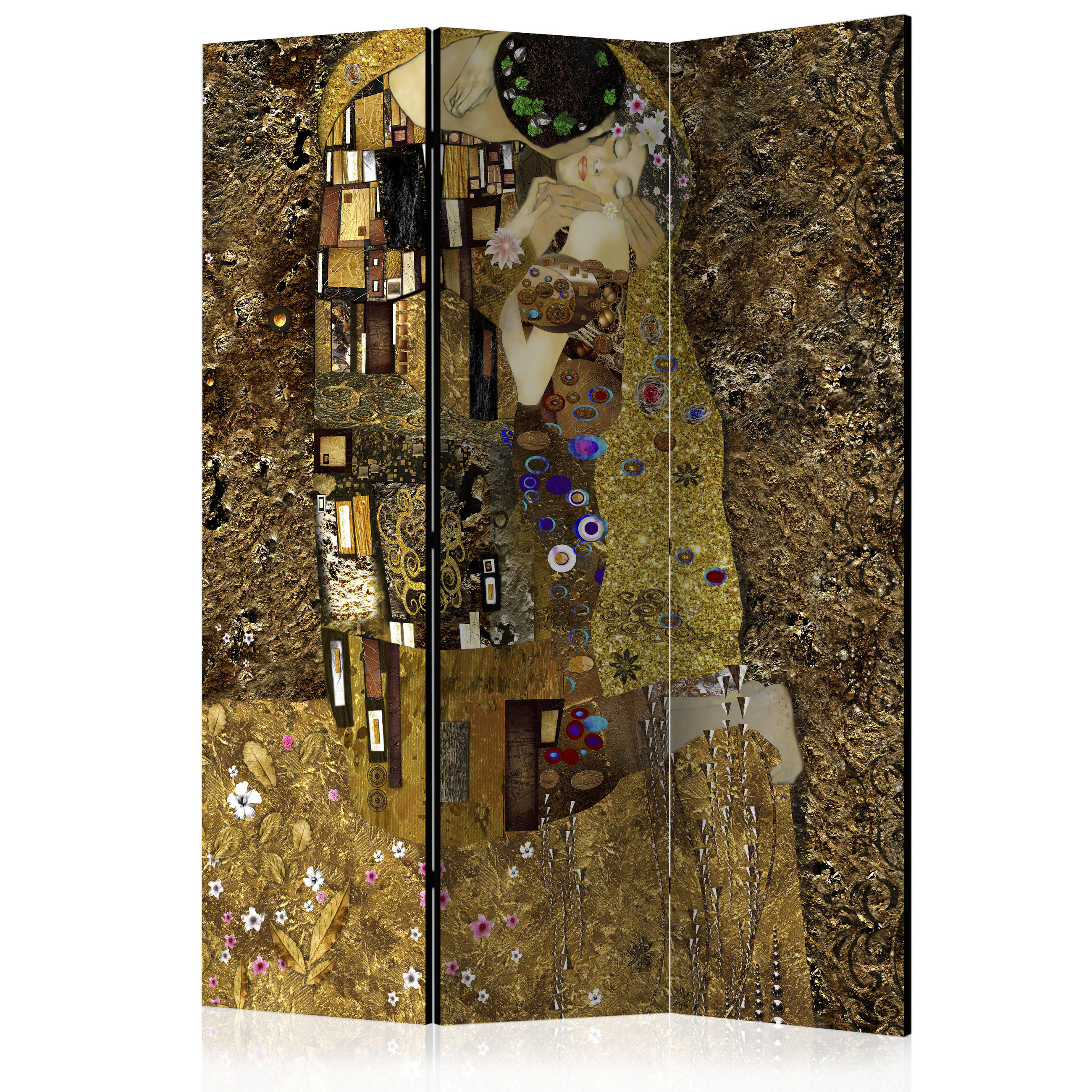 PARAVENT Einseitig Bedruckter 3-tlg 135x172 cm Der Kuss Von Klimt - Multicolor, Holz/Textil (135/172/3cm) - Muralo