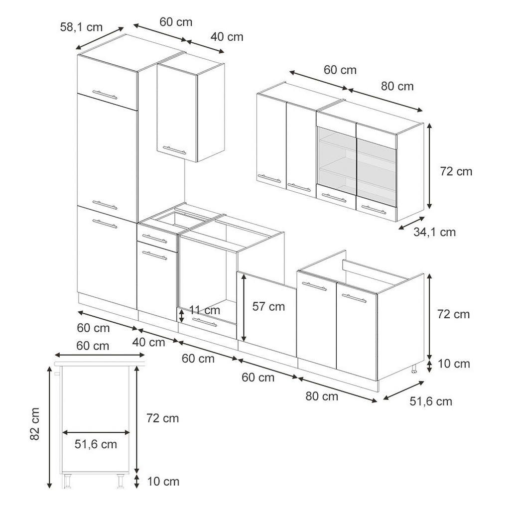 Thumbnail - Vicco Küchenzeile, Dunkelblau, Eiche Wotan, Holzwerkstoff, Küchenblock,Rechteckig, 300x81.6x46 cm, Küchen, Küchenzeilen ...