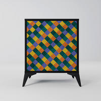 SIDEBOARD PAINTED SQUARES MIX, Schwarz, 57,5x42x70,5 cm, Schwarze Metall-Sternfüße - Multicolor/Schwarz, Holzwerkstoff/Metall (57.5/70.5/42cm) - SpaceRebels