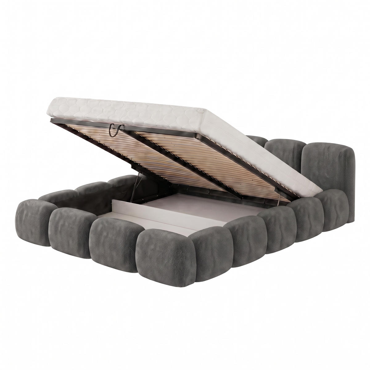 POLSTERBETT SUENO 180x200 cm in Dunkelgrau, gepolstertes Kopfteil, Metalllattenrost, Bettkasten, Chenille-Stoff - Dunkelgrau/Naturfarben, Holz/Textil (180/200cm) - Muffo