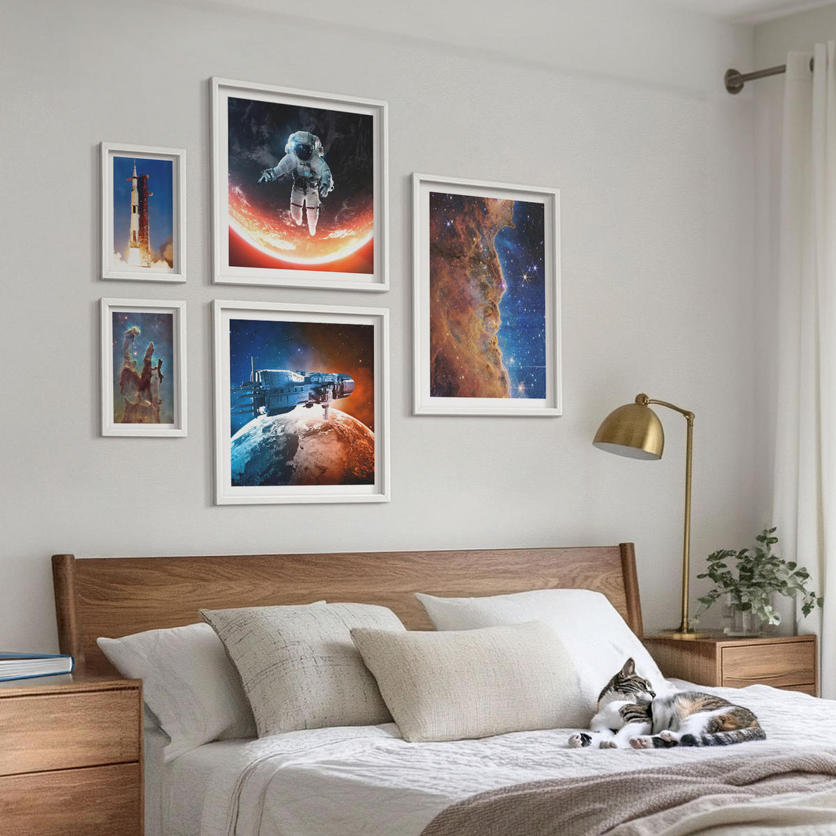 WANDBILDER 5er-Set - 50x50 cm & 20x30 cm & 40x60 cm Weißer Rahmen - Farbenfrohes abstraktes Porträt - Weiß, Kunststoff (40/60cm) - ArtPrintCave