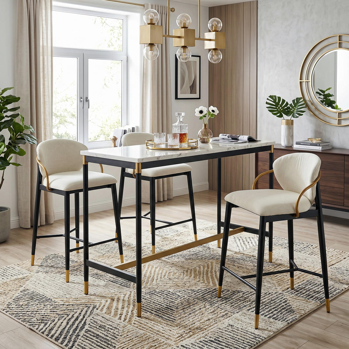 BARSTOL 2-PACK i Chenille i Beige, Svart och Guld, med Ryggstöd och Höjdjustering - Beige, Textil (52/87/57cm) - Urban Meuble