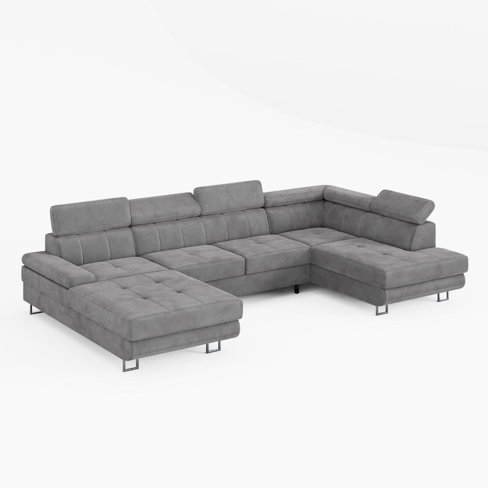 WOHNLANDSCHAFT MARRY Rechts Grau Velours-Stoff mit Schlaffunktion und zwei Bettkästen - Grau, Holz/Metall (335/90/190cm) - Barchello