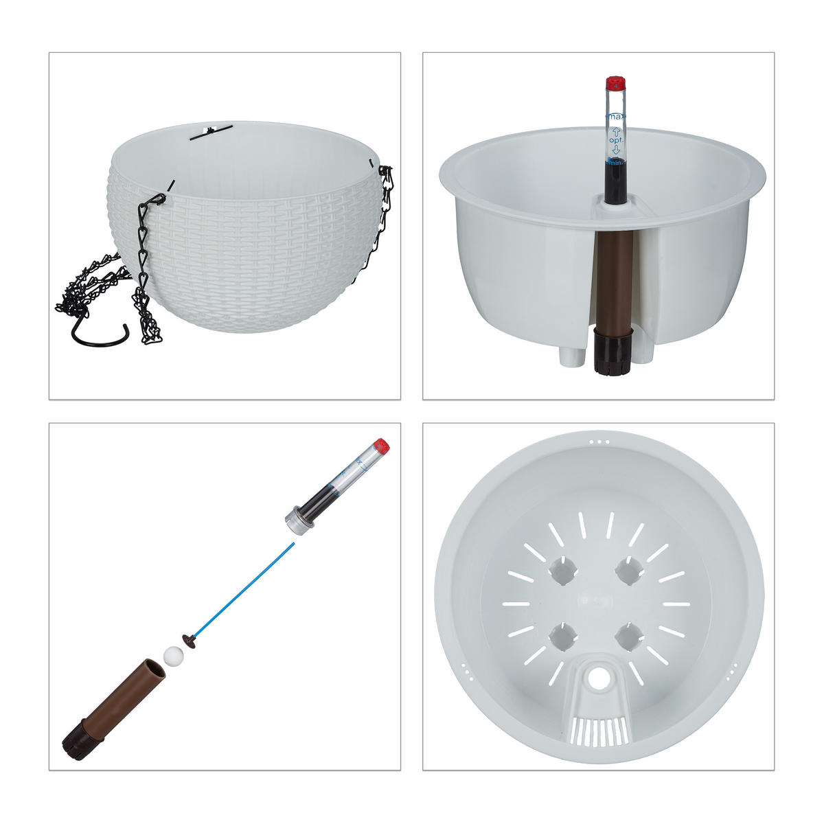 2XBLUMENAMPEL - Weiß, Kunststoff/Metall (54cm) - Relaxdays