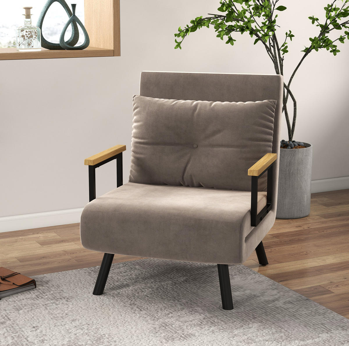 SCHLAFSESSEL in Hellgrau 73x63x81 cm mit Bettfunktion und 5-fach verstellbarer Rückenlehne - Hellgrau, Metall (63/81/73cm) - IVMEU