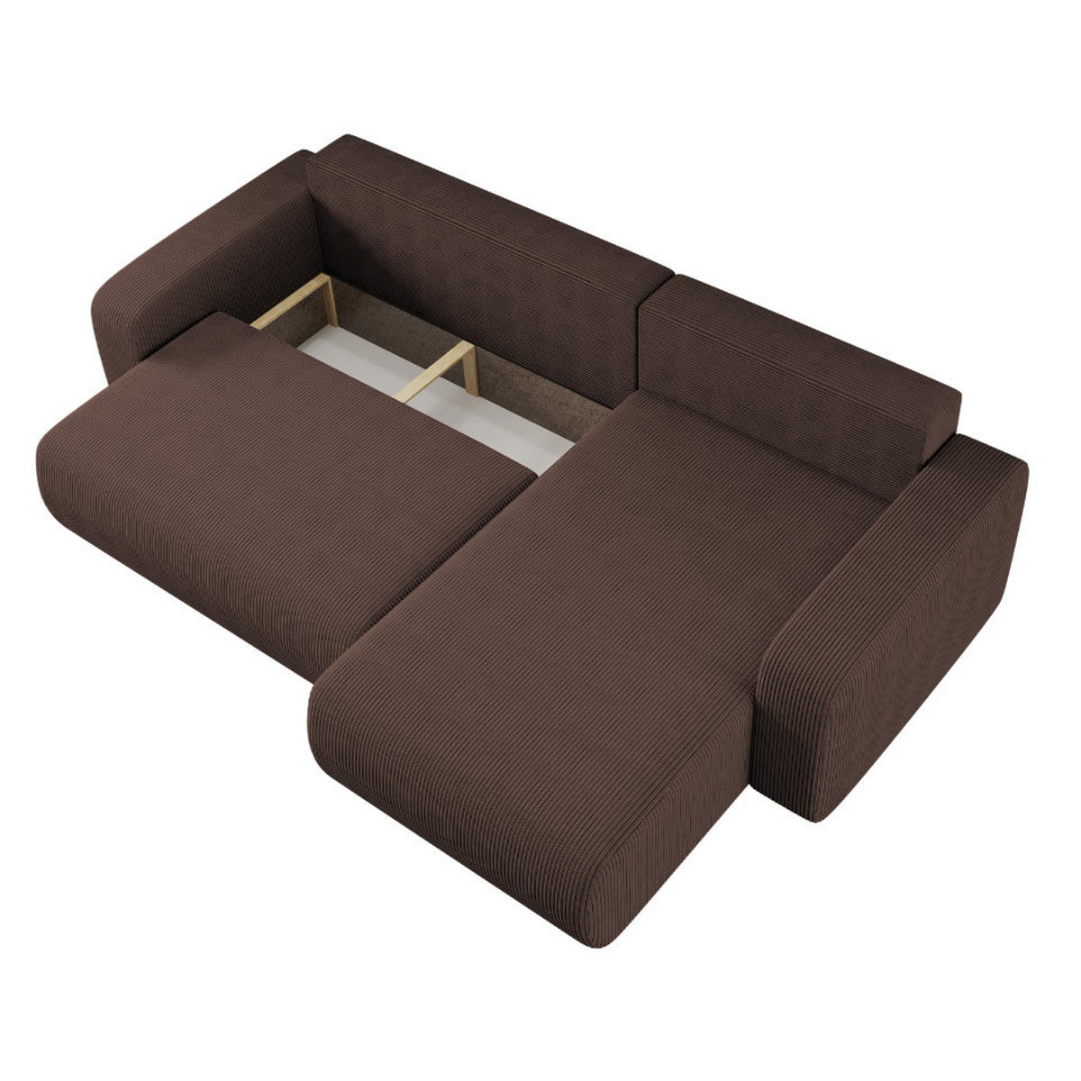 SCHLAFSOFA MILANO XL und bettkasten stoff Poso Dicker Cord Braun Rechts - Braun, Holz (274/82/145cm) - Kaiser Möbel