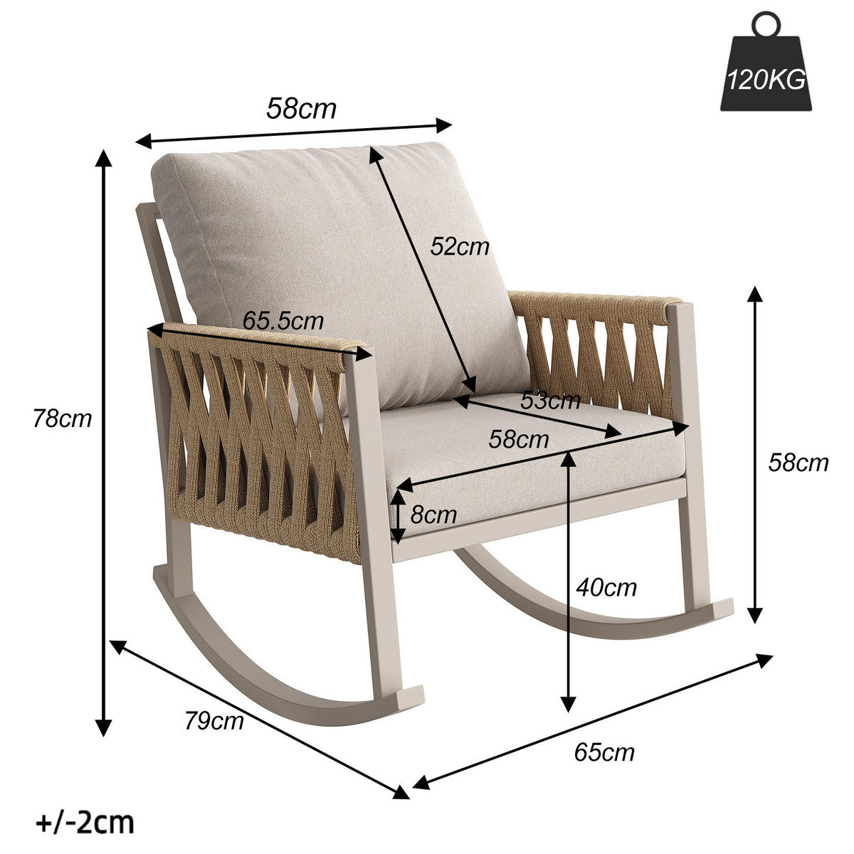 SCHAUKELSTUHL Outdoor 1 Set Metall Kissen 120kg wetterfest - Beige, Metall (79/78/65cm) - FLIEKS