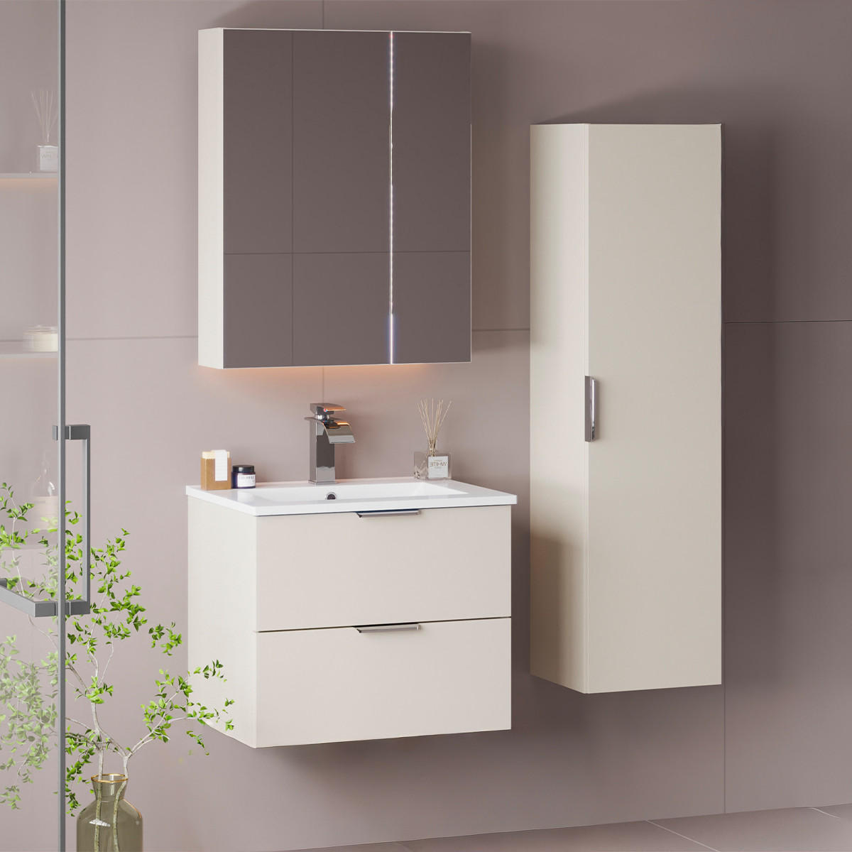 BADMÖBEL 60cm Astrid 2er-Set Kaschmir - Beige, Holzwerkstoff (60/50/45.8cm) - Petits-meubles