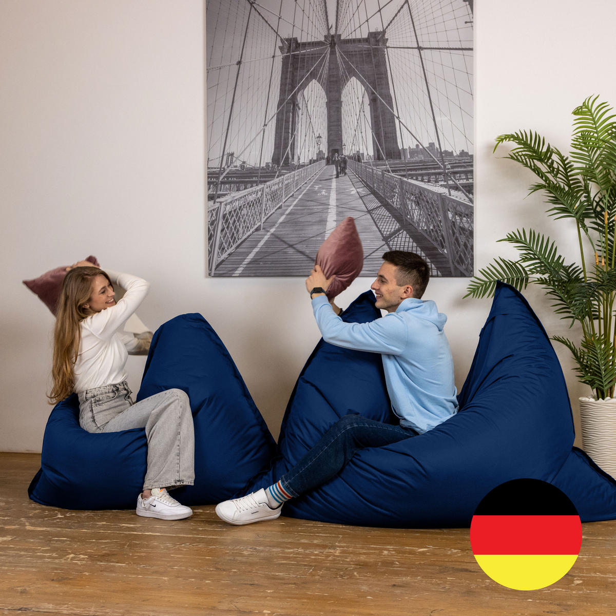 SITZSACK XXL Caree königsblau, 140x180cm groß für Outdoor - Blau/Dunkelblau, Textil (180/140/30cm) - Bruni