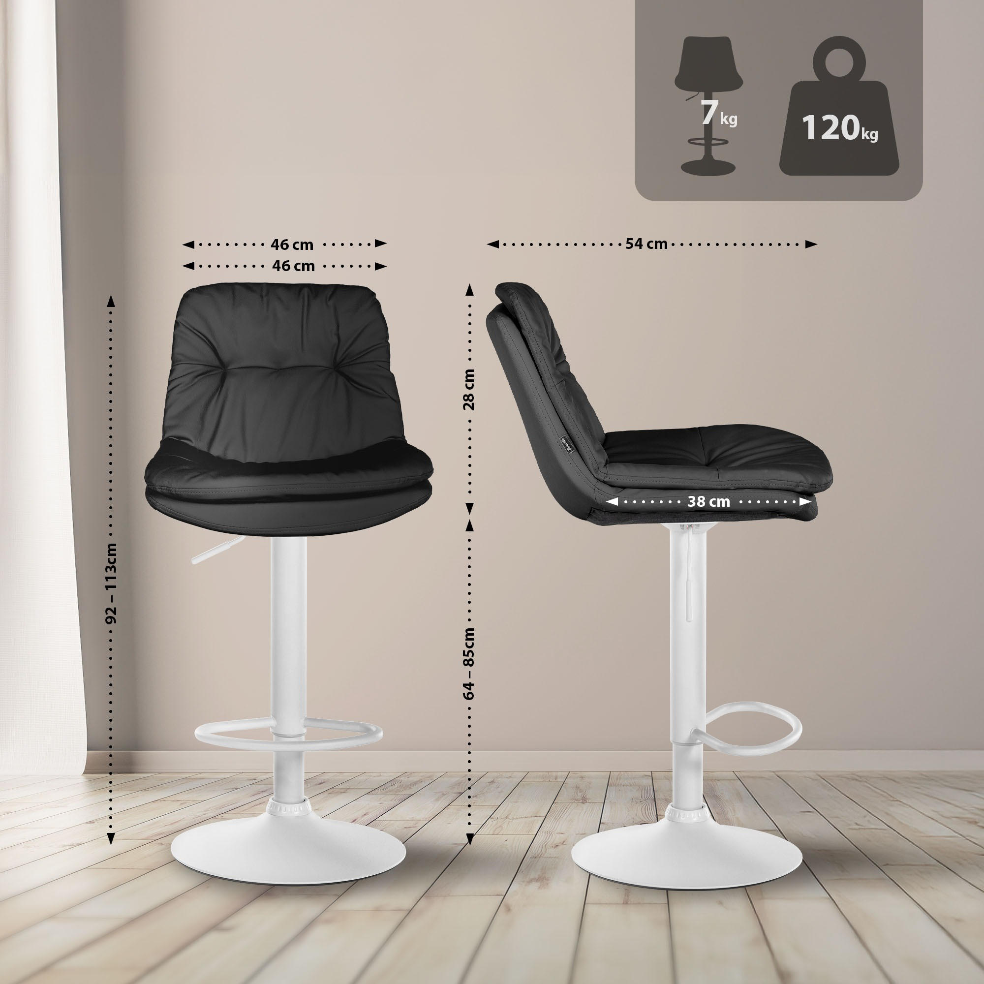 Thumbnail - CLP Barhocker, Schwarz, Textil, 46x92x54 cm, Esszimmer, Barmöbel, Barhocker