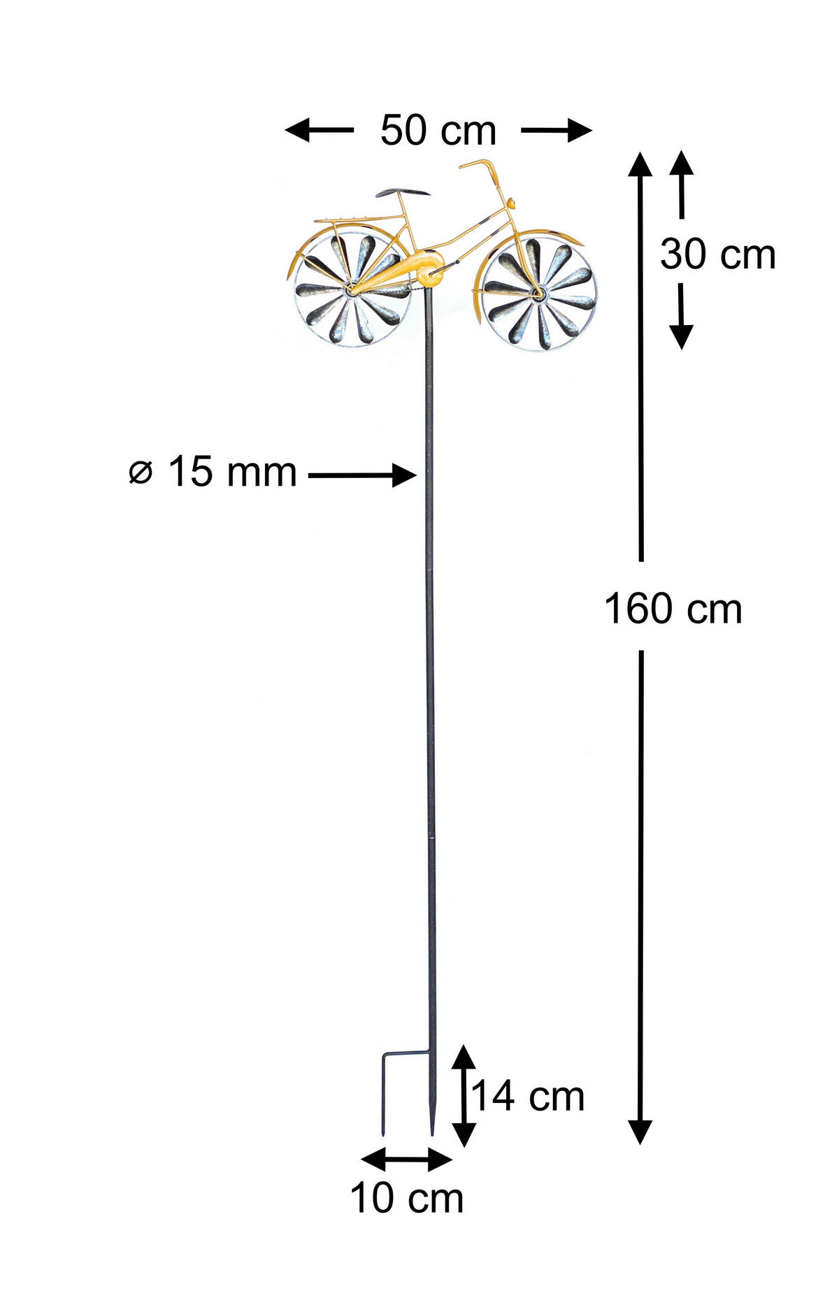 GARTENSTECKER Metall Fahrrad XL 160 cm Gelb 96101 - Gelb, Metall (50/160/11.5cm) - DanDiBo