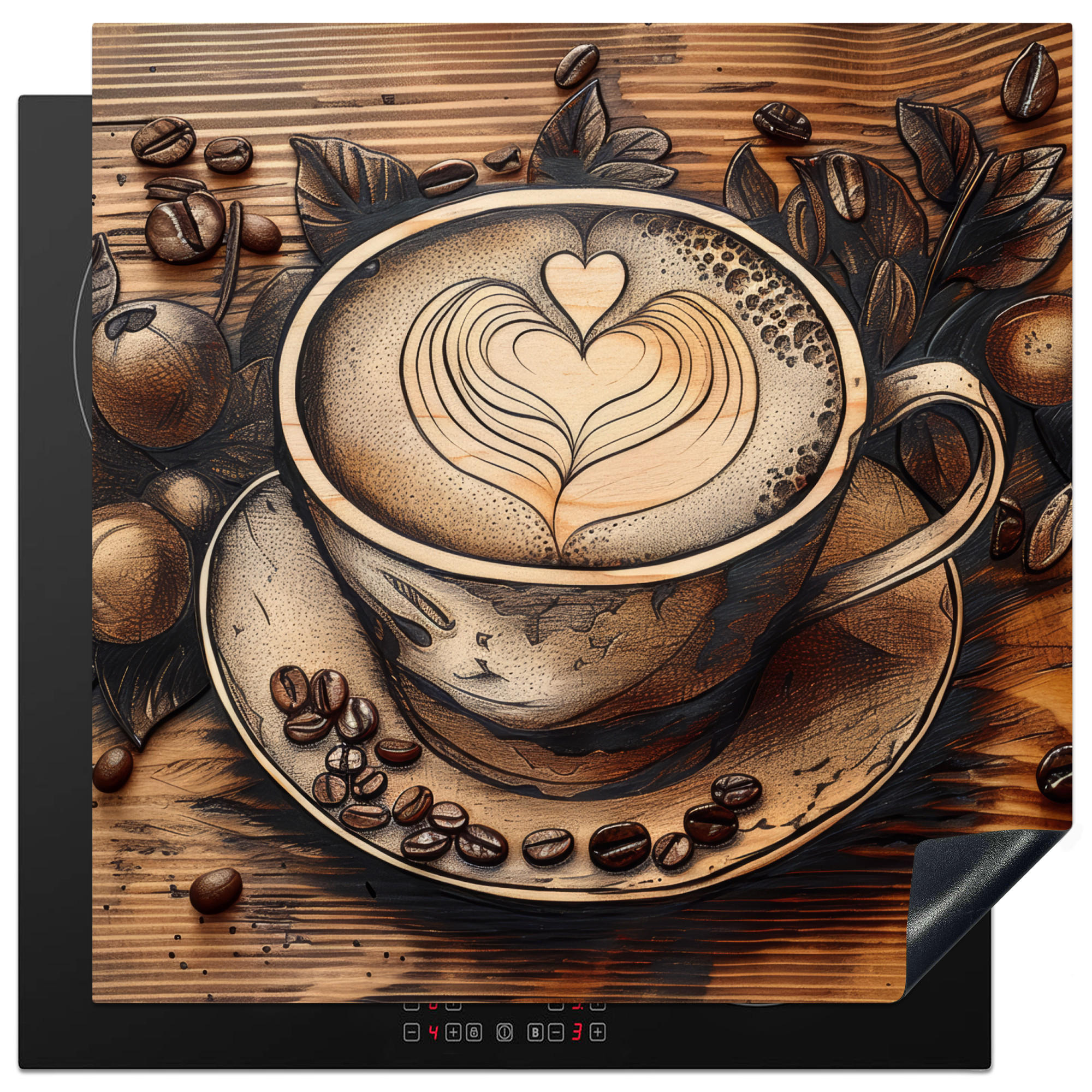 HERDABDECKPLATTE Kaffee - Vintage - Braun - Tasse - Holz 78x78 cm - Cappuccino, Kunststoff (78/0.2/78cm) - MuchoWow