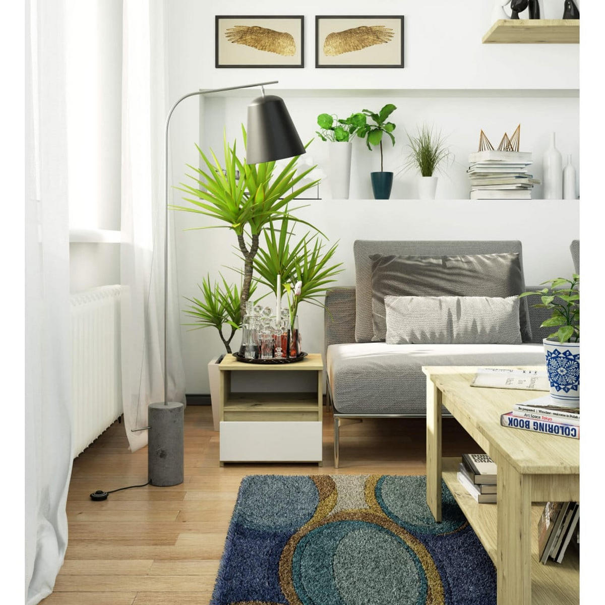 NACHTTISCH Eiche Artisan, Weiß 40/40/35 - Eiche Artisan/Weiß, Holzwerkstoff (40/40/35cm) - RAUMHIRSCH FURNITURE