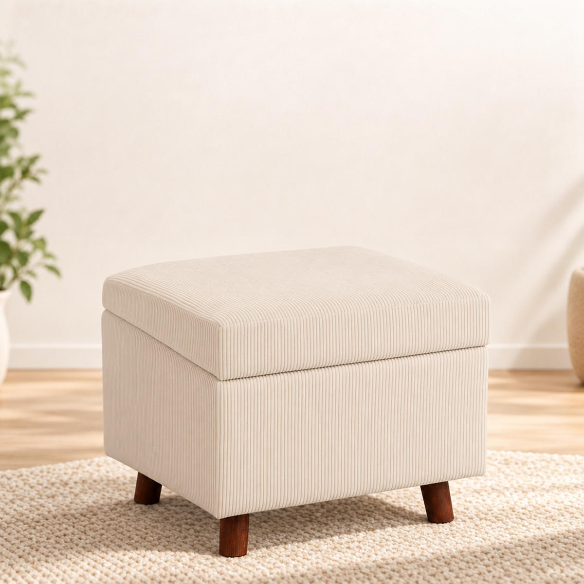 TABURET Béžový manšestr s úložným prostorem 40 cm - béžová, dřevo/kompozitní dřevo (46/40/40cm) - Relaxdays