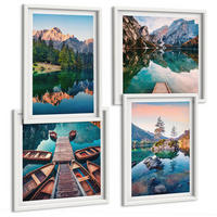 BILDER SET 4er Set - 50x50 cm & 40x60 cm Weißer Rahmen - Spiegelung des Waldes in Bergseen - Weiß, Kunststoff (50/50cm) - TULUP