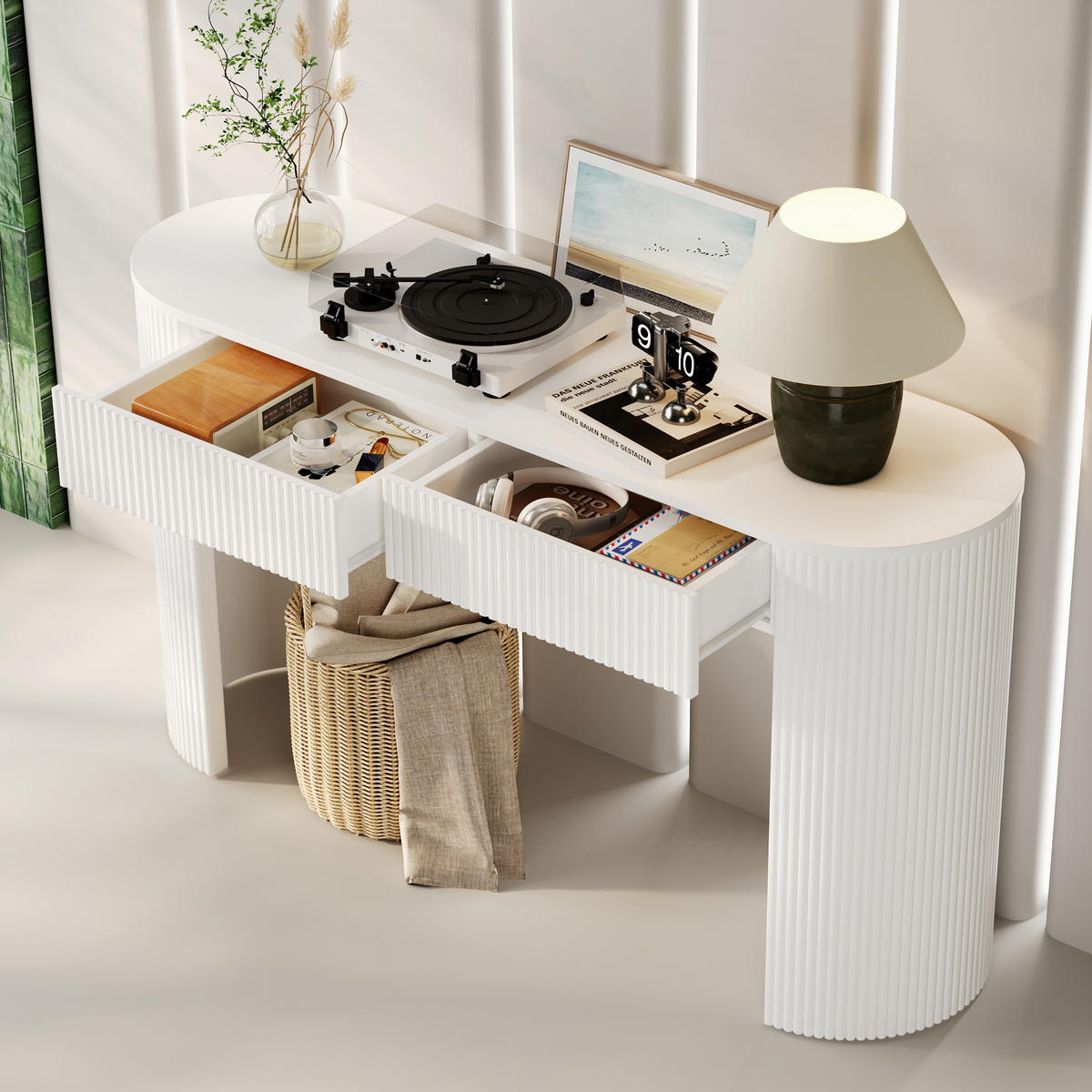 KONSOLENTISCH 120/33/76 cm weiß aus MDF mit 2 grifflosen Schubladen - Weiß, Holzwerkstoff (120/33/76cm) - OKWISH