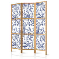 PARAVENT Japanischer 3-tlg 135x172 cm Rom Botanik - Blau, Holz/Textil (135/172/3cm) - Muralo