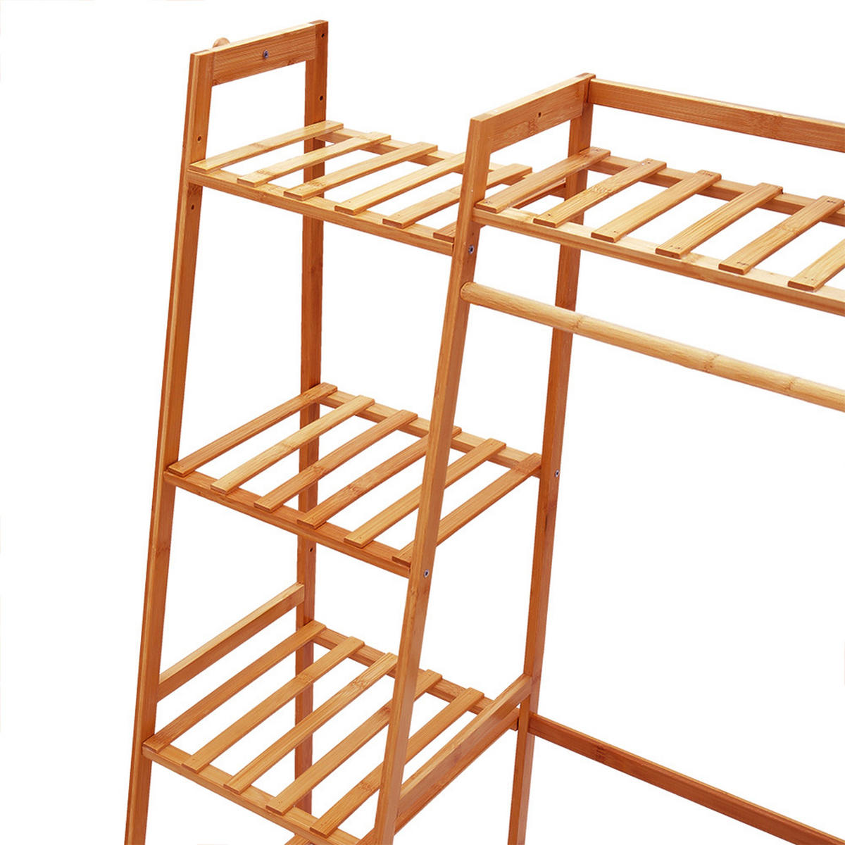 GARDEROBENSTÄNDER 130/40/140 cm 7-Ablagefächer Kleiderstange Haken Freistehend Bambus Braun - Braun, Holz (130/140/40cm) - Livingandhome