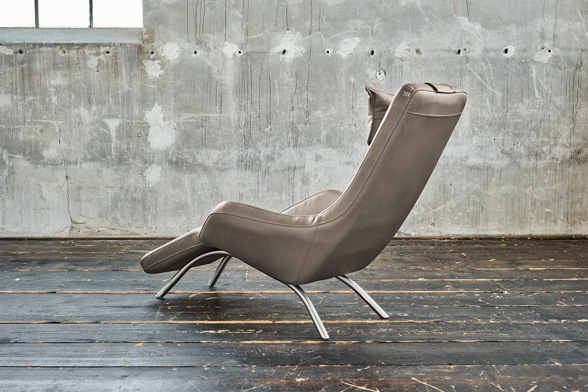 RELAXLIEGE CAVAL Hellgrau Leder - Silberfarben/Hellgrau, Leder/Metall (79/95/157cm) - KAWOLA