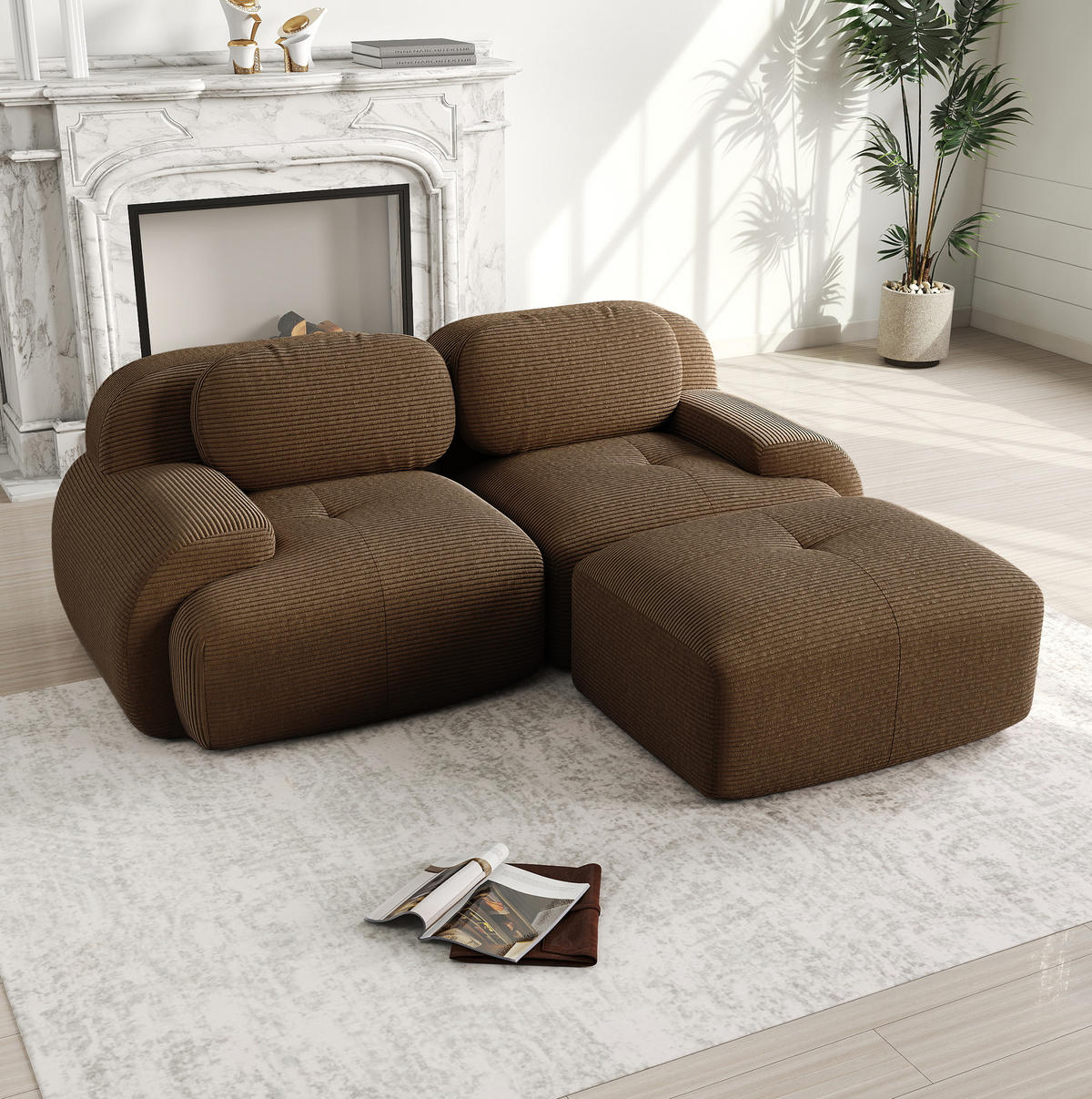 ECKSOFA 208/178/70 cm in Braun aus Cord mit modularer Form und geschwungenen Armlehnen - Braun, Textil (178/208cm) - Flora Grace