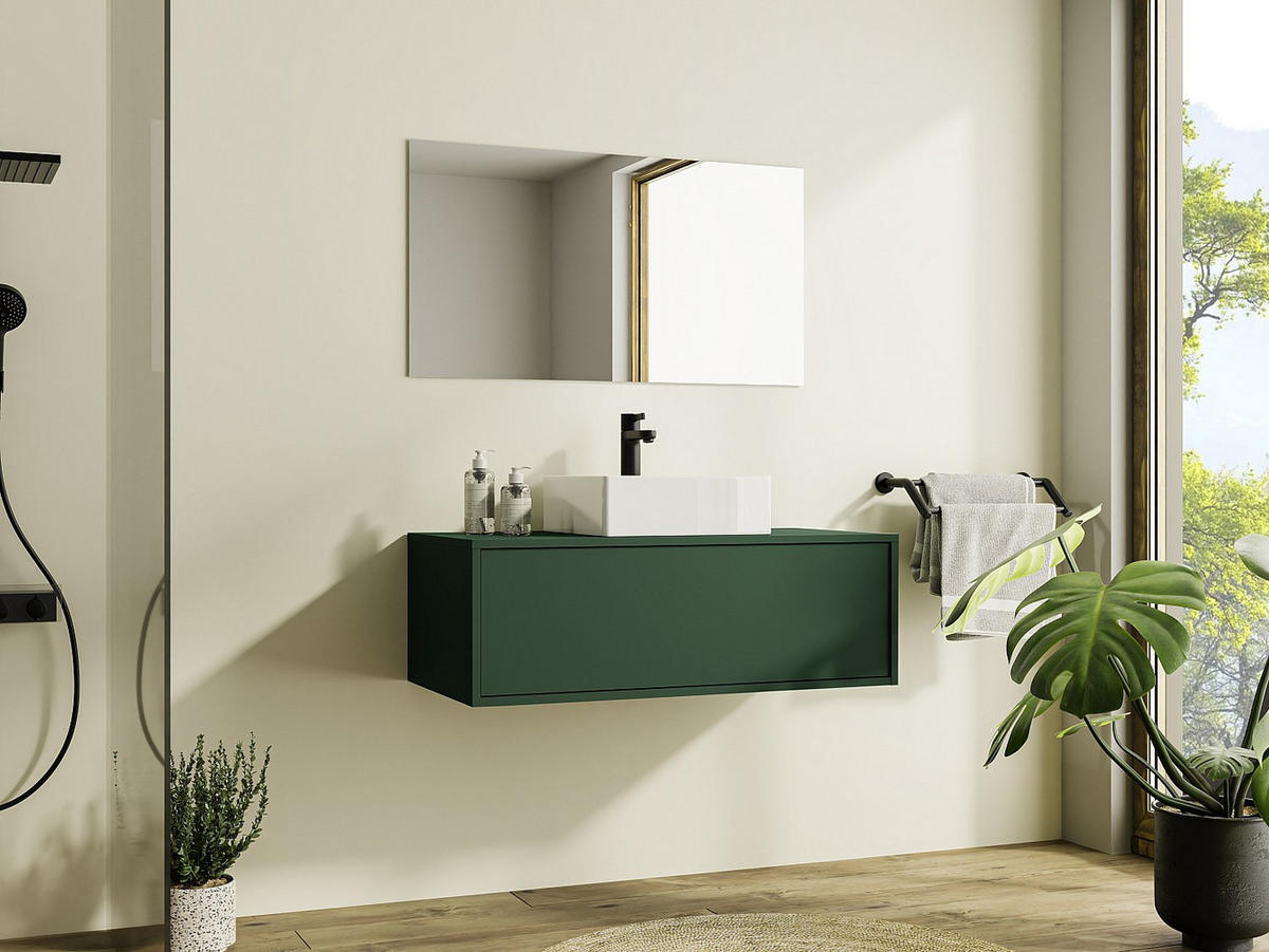 EINZELWASCHTISCH - 94 cm x 47 cm - Holz, Platte, Keramik - Grün - TEANA - Grün, Keramik/Holz (94/32/47cm) - Vente-Unique