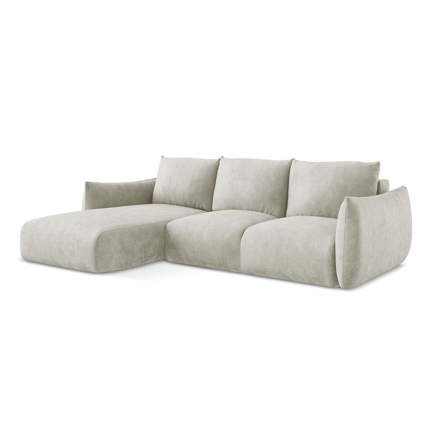 ECKSOFA mit Schlaffunktion links Chenille Stoff Creme - Perlmutt/Schwarz, Holzwerkstoff/Kunststoff (242/162cm) - LaMiaSofa
