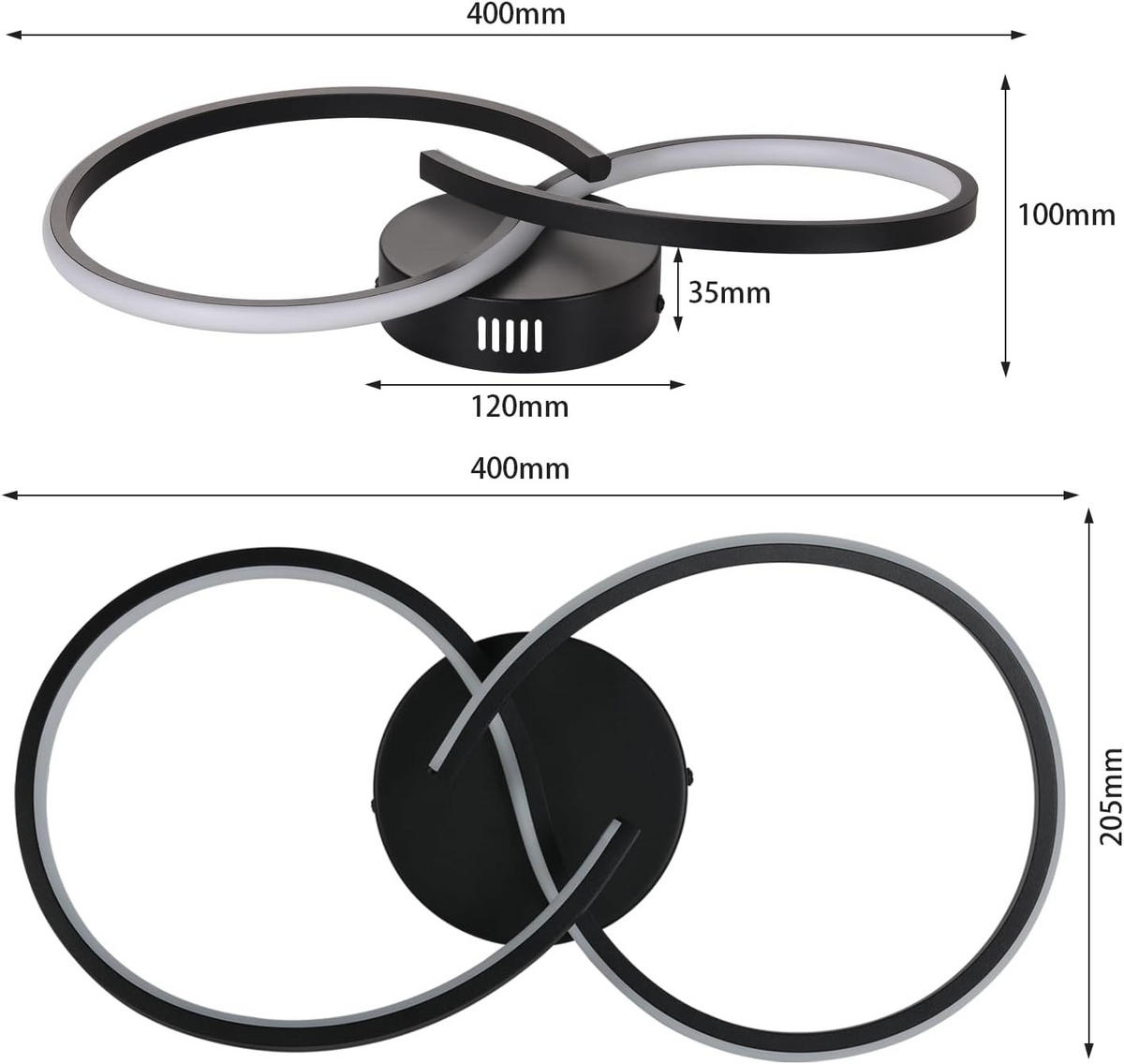 LED-DECKENLEUCHTE Grimmenwall 20.5/10.0/40.0 cm - Schwarz, Metall (40/20.5/10cm) - ZMH