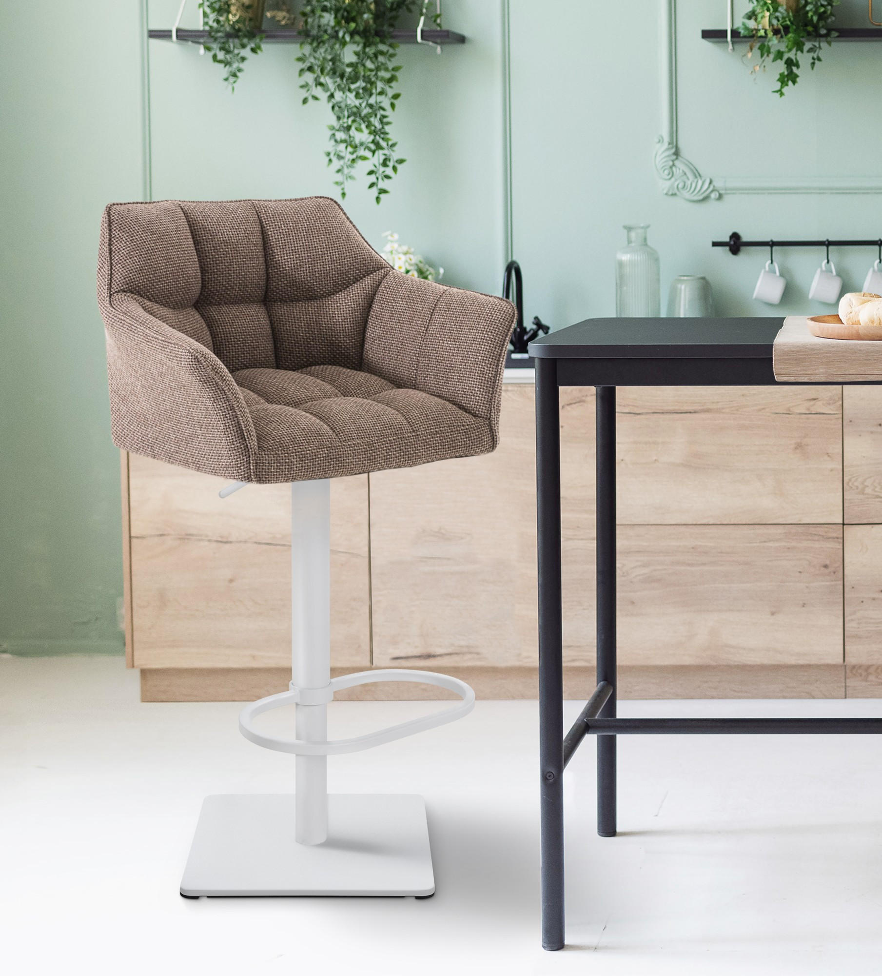 BARHOCKER 2er Set Stoff Terrabraun - Dunkelbraun/Weiß, Textil/Metall (64/88/45cm) - CLP