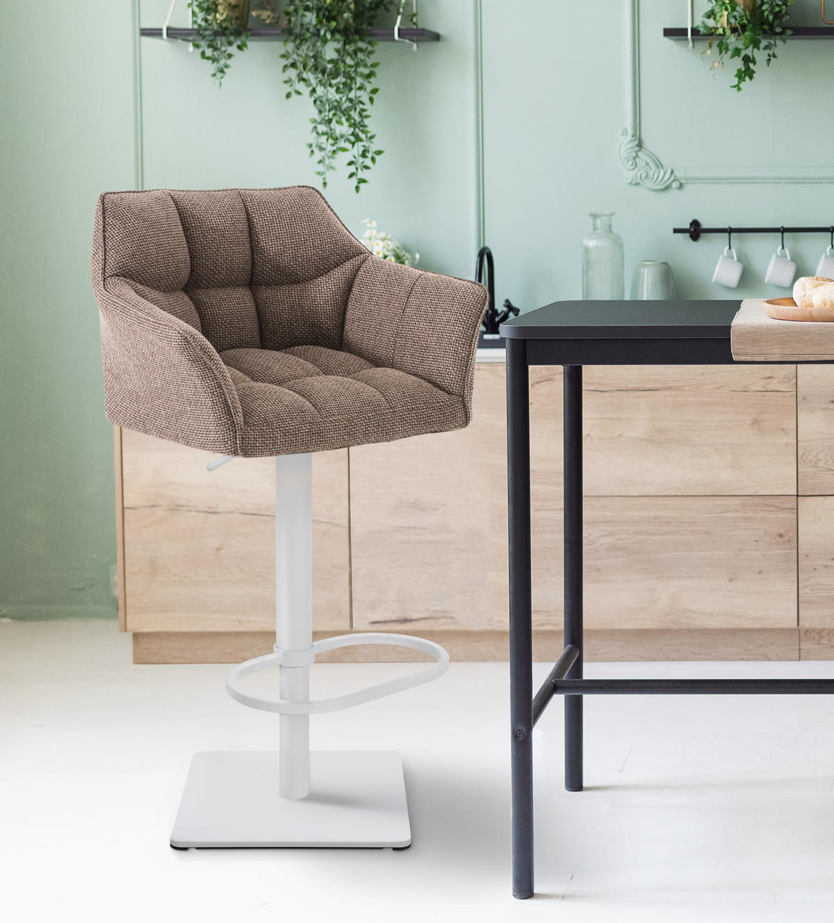 BARHOCKER Stoff Terrabraun - Dunkelbraun/Weiß, Textil/Metall (64/88/45cm) - CLP