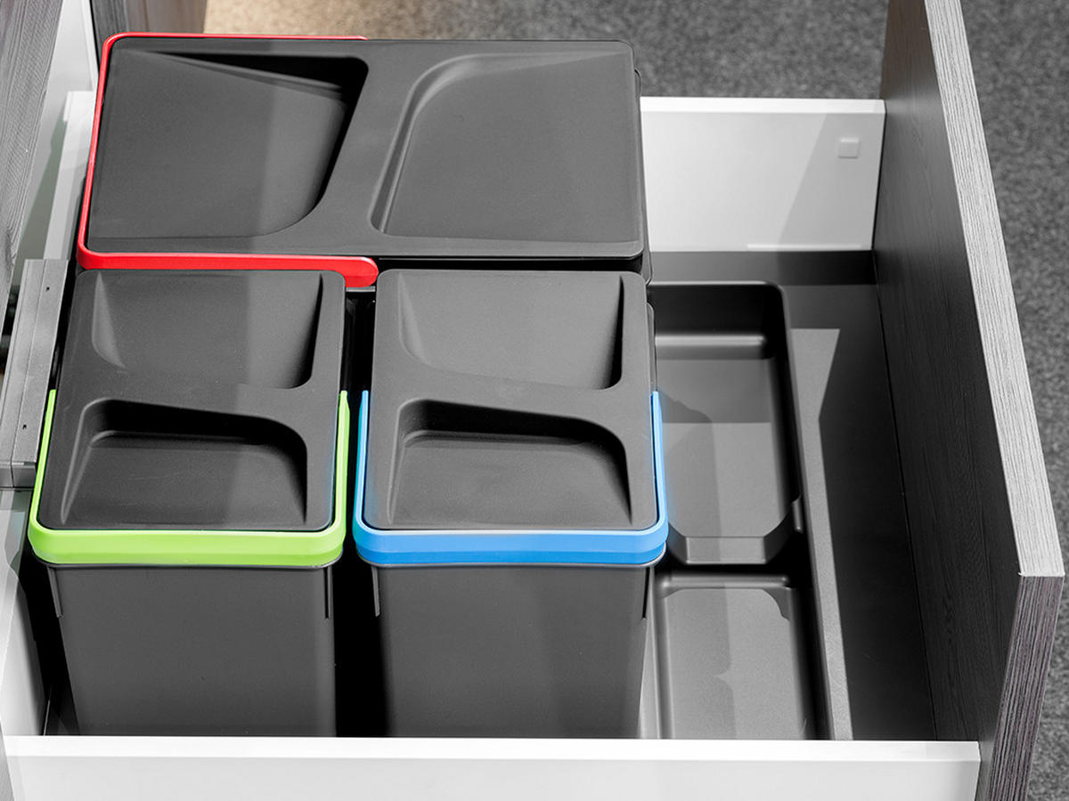 BASIS für Recyclingbehälter für Küchenschublade, 3 Fächer, Modul 900mm, Kunststoff anthrazitgrau - Anthrazit, Kunststoff (52.5/7/86cm) - EMUCA