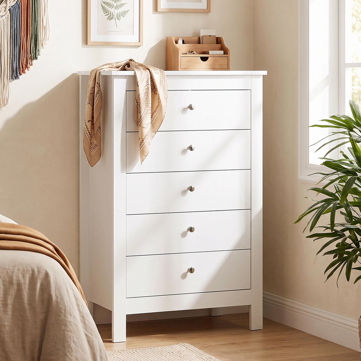 KOMMODE MDF Weiß - Weiß/Nickelfarben, Holzwerkstoff/Kunststoff (39.5/95.3/60cm) - HOMCOM