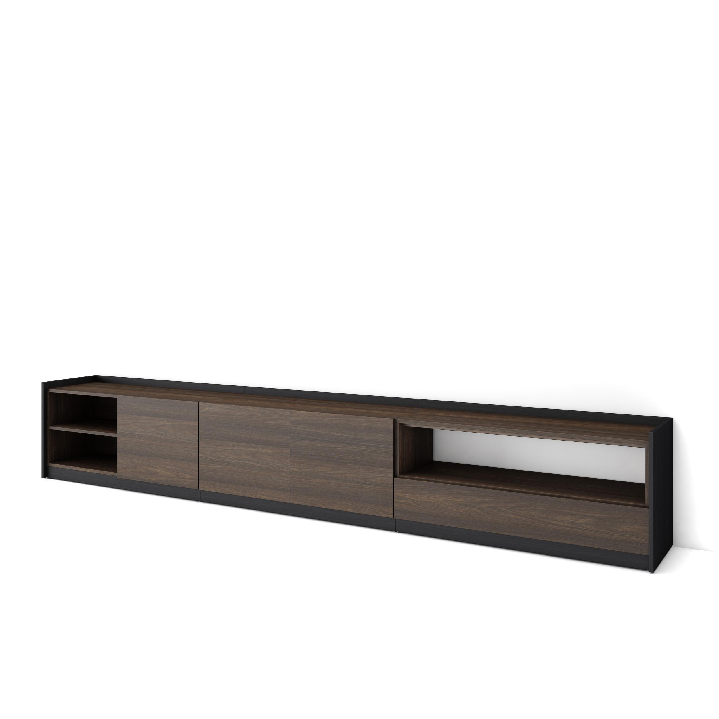 TV-SCHRANK, Lowboard, Dunkler Eiche und Schwarz, 310/37/50cm - Dunkelbraun, Holzwerkstoff (310/50/37cm) - Skraut Home
