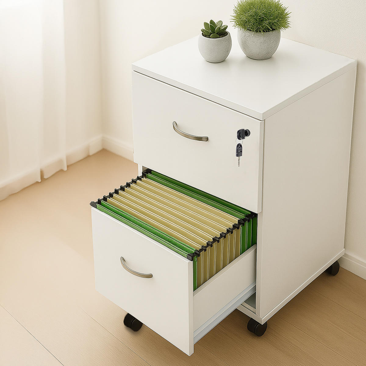 ROLLCONTAINER - Silberfarben/Weiß, Holzwerkstoff/Kunststoff (43/72/46cm) - Relaxdays
