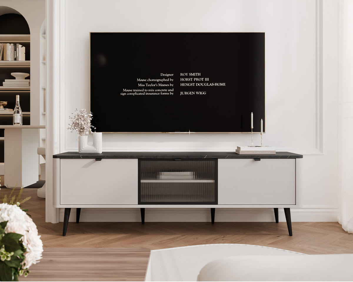 TV-LOWBOARD NAVANI stehend, 160 cm Kaschmir/Grau - Schwarz/Grau, Holzwerkstoff/Metall (160/52/40cm) - Idohome