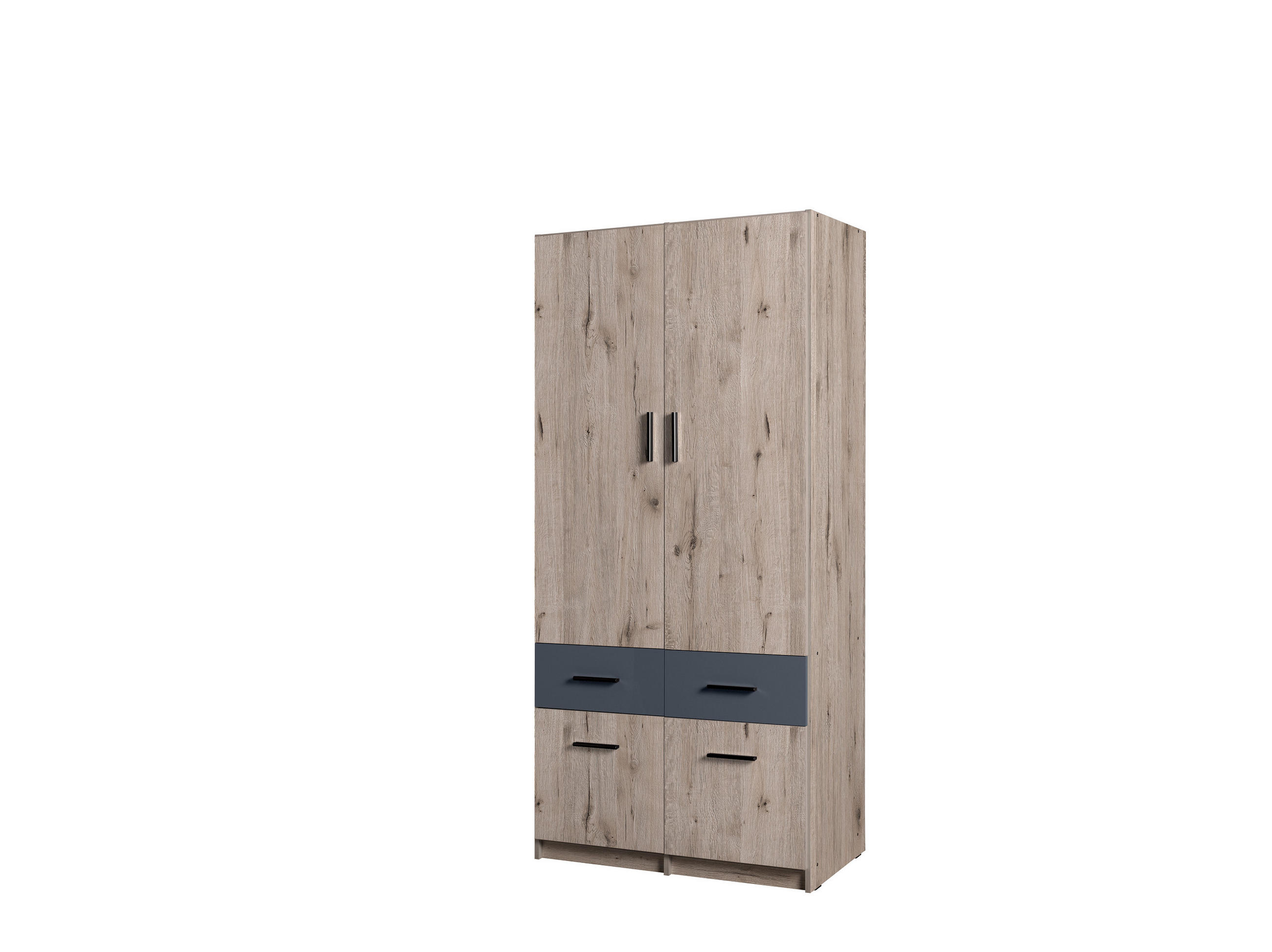 KLEIDERSCHRANK SOLENA 03 - 91.2×197,6×53,6 cm 2 Türen & 4 Schubladen Wellington Eiche - Eichefarben, Holz/Holzwerkstoff (91.2/197.6/53.6cm) - Milaros Markt