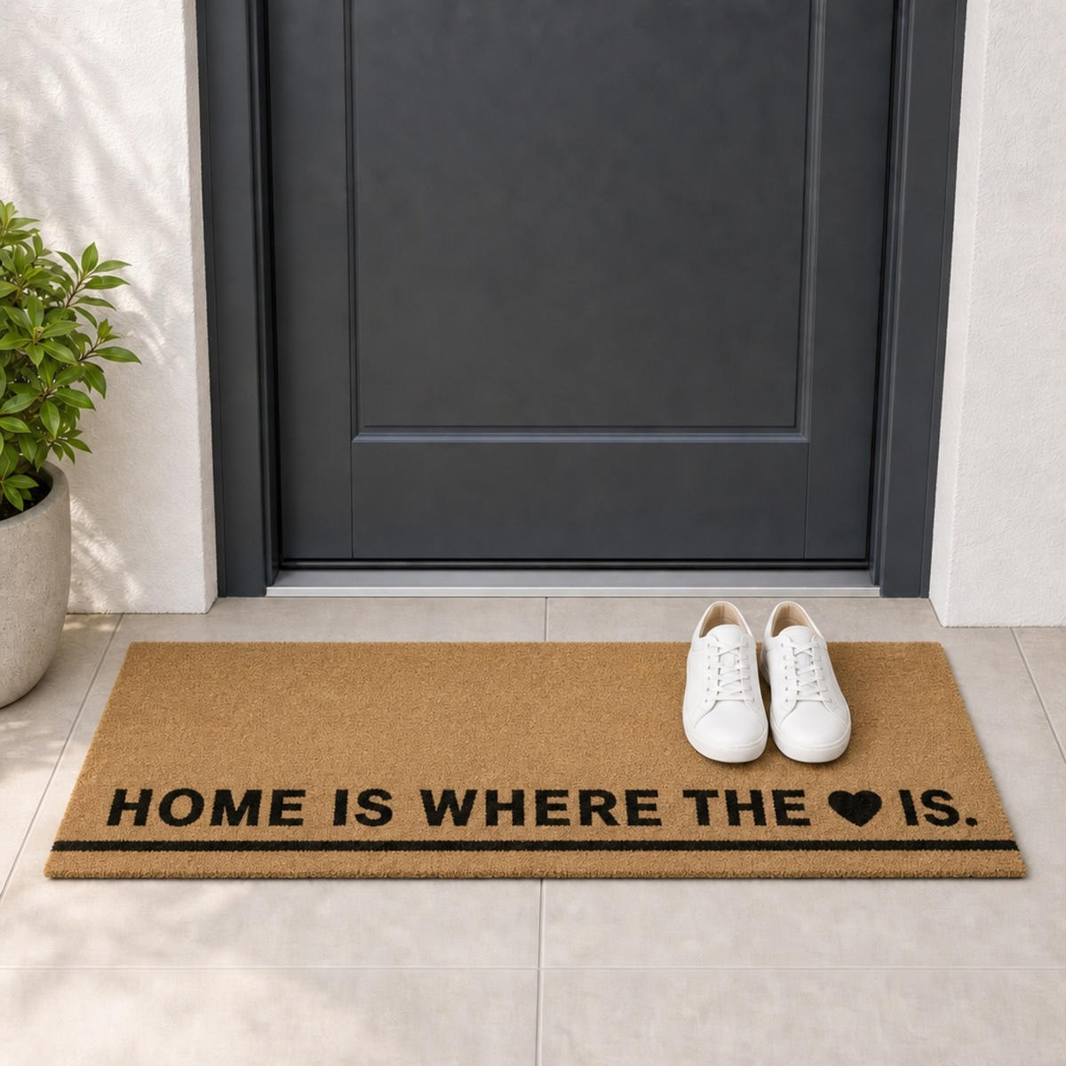 ROHOŽKA Přírodní kokos HOME IS WHERE THE HEART IS 120x40 cm - světle hnědá, textil/plast (120/40cm) - Relaxdays